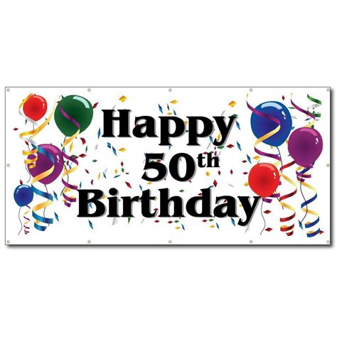 Golden black 50th happy birthday flyer template with vintage frame design. Happy 50th Birthday 2'x4' Vinyl Banner