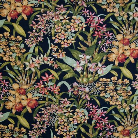 Shop Houzz Kovi Fabrics Black Floral Tropical Print Linen Upholstery