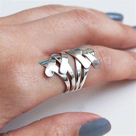 Chunky Sterling Silver Contemporary Layered Ring Sterling Silver