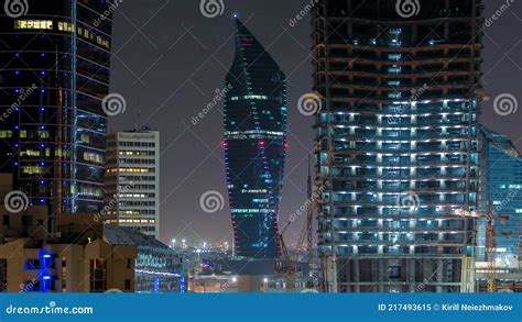 Skyline With Skyscrapers Night Timelapse In Kuwait City Downtown