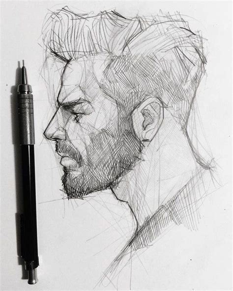 Drawing sketch male men babe side profile head Портретный рисунок