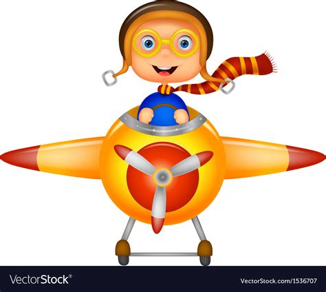 Little Boy Cartoon Operating A Plane Royalty Free Vector