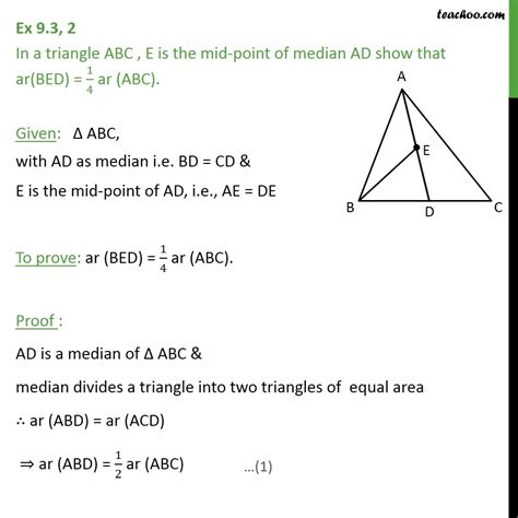question 2 in triangle abc e is mid point of median ad
