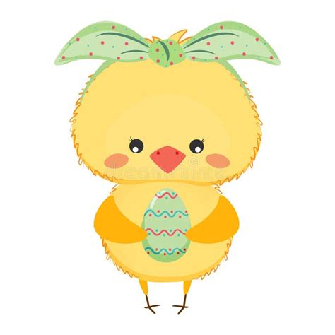 Cute Baby Chick With Easter Egg Easter Vector Illustration Stock