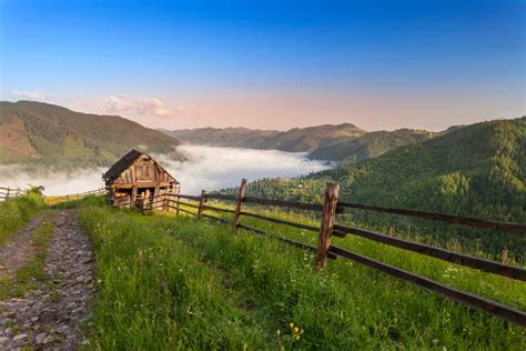 Summer Landscape Mountain Village In The Ukrainian Carpathians Stock