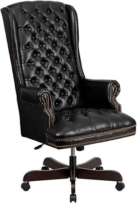 Offex High Back Traditional Tufted Black Leather Executive