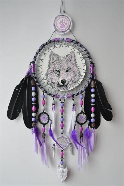 Wolf Dream Catcher Large Wall Hanging Animal Totem Etsy Traumfänger