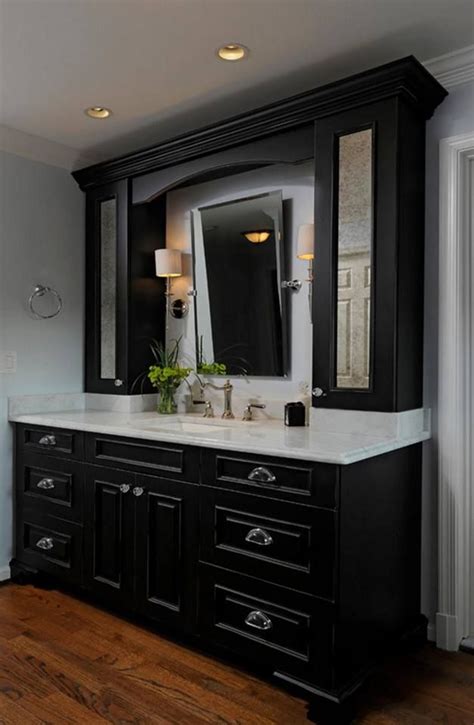 This Black Vanity With White Marble Center Is So Beautiful Wood Mode