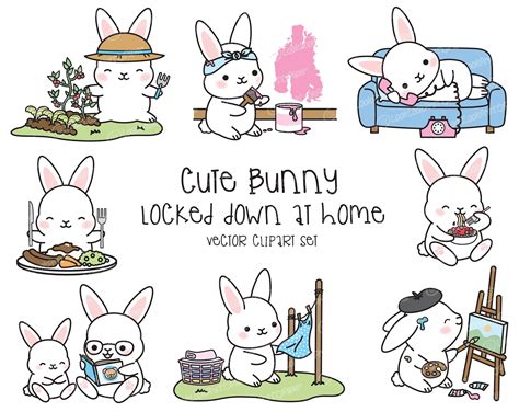 Premium Vector Clipart Kawaii Bunny Cute Bunny Locked Down Etsy In
