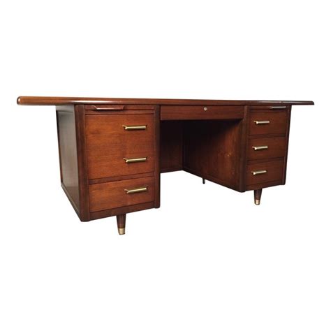 Desk is in a storage unit in linden. Jasper Mid-Century Modern Walnut Executive Desk Large Top ...