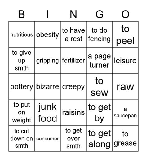 Vocab Revision Bingo Card