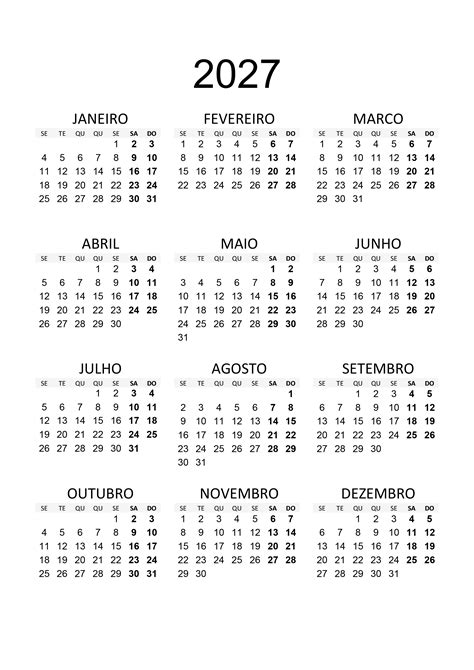 Calendário 2027 Calendarios365su