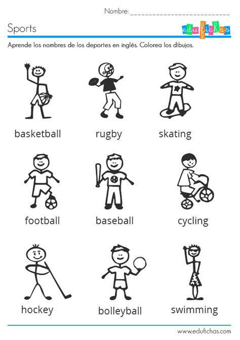 Ficha Infantil Para Aprender Los Deportes En Inglés
