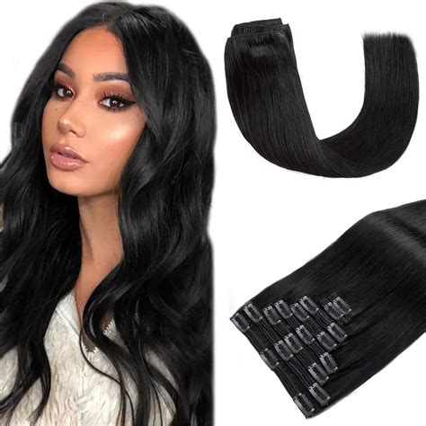 Buy S Noilite Clip In Hair Extension Human Hair Double Weft Jet Black Inch Thick Short Remy