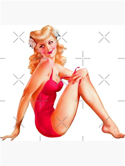 Sexy Blonde Pin Up With Flowers And Red Dress Poster For Sale By