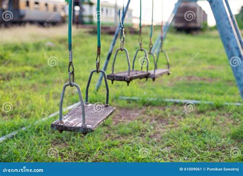 Empty Swing On Children Playground In City Stock Image Image Of