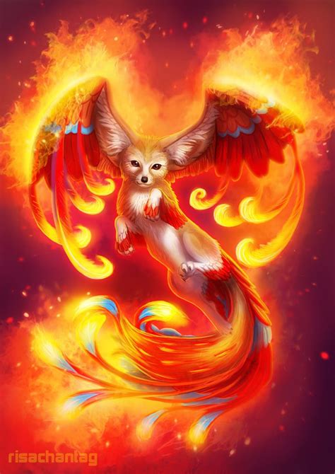 Phoenix Fox By Risachantag On Deviantart Fantasy Creatures Art Cute