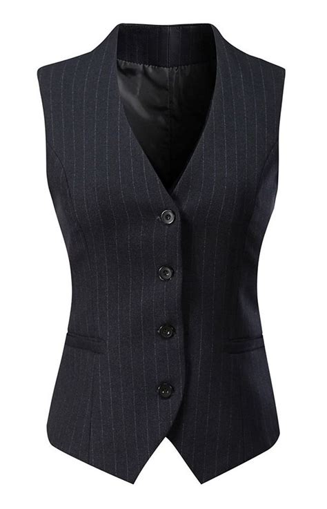 Womens Pinstripe Formal Casual Suit Slim Fit Button Down Vest