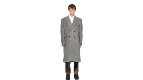 Men S Gray Herringbone Long Overcoat Wool Blazer Double Breasted Peak Lapel New Happy Shopping