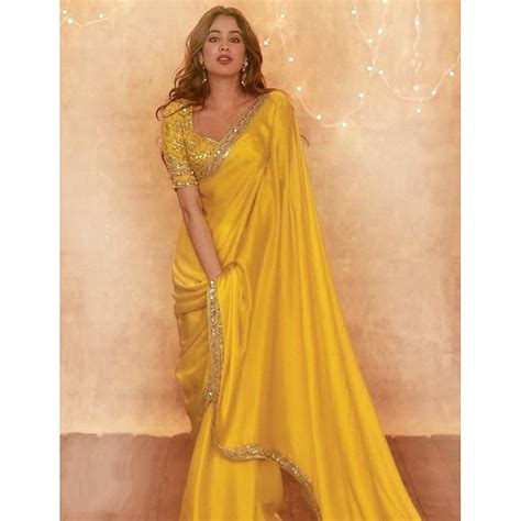 Party Wear Sarees Yellow Japan Satin Silk Partywear Saree