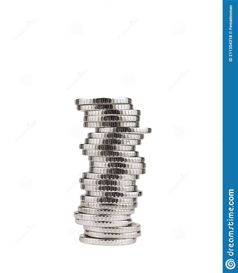 Stack Of Silver Coins Isolated On White Background Stock Photo Image