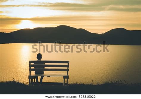 Silhouette Boy Sitting Alone Concept Lonely Stock Photo