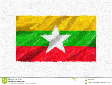 Myanmar Hand Painted Waving National Flag. Stock Illustration ...