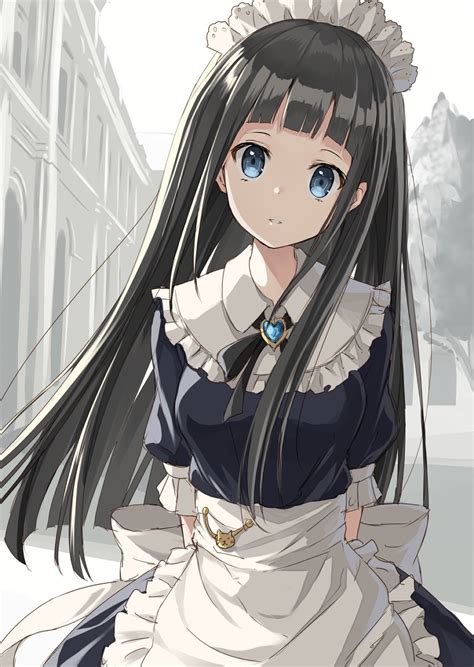 Long Hair Blue Eyes Anime Anime Girls Black Hair Maid Hd