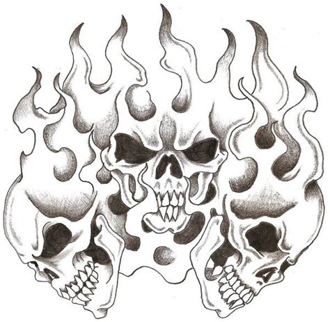 Skulls And Flames By Thelob On Deviantart Skulls Drawing Skull