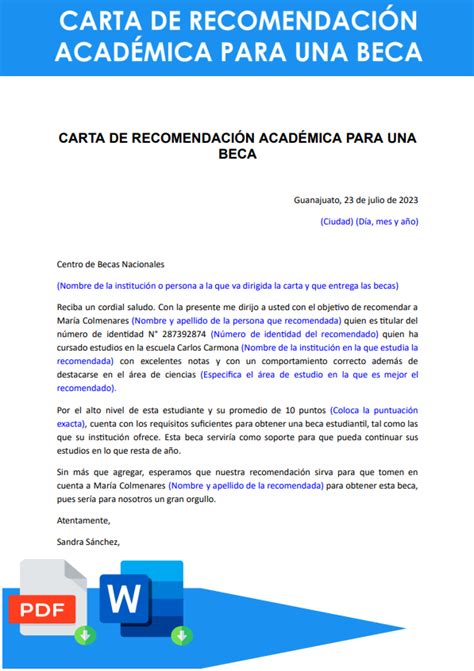 Modelo De Carta De Recomendacion Academica Para Beca Compartir Carta