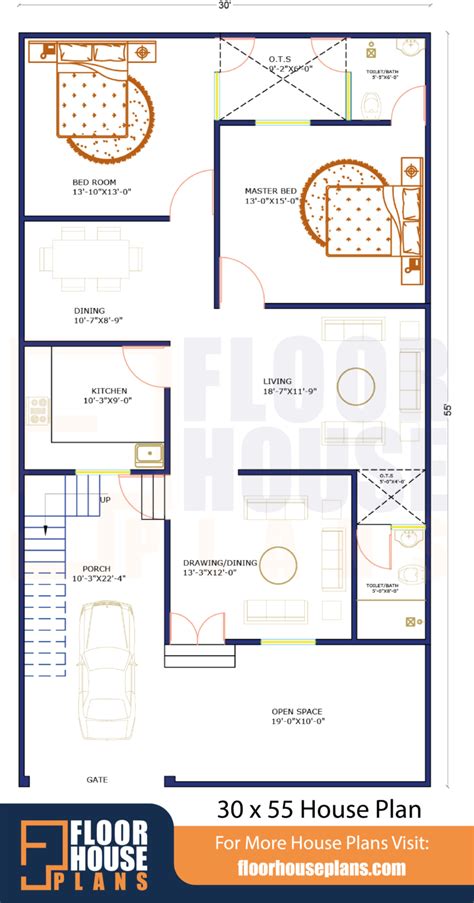 30 X 55 House Plan 3bhk With Car Parking