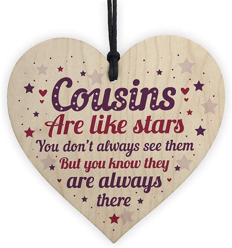 Red Ocean Cousin Heart Plaque Wooden Cousin Birthday Card Male Female