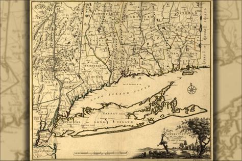 24x36 Poster Map Connecticut Long Island New York City 1780