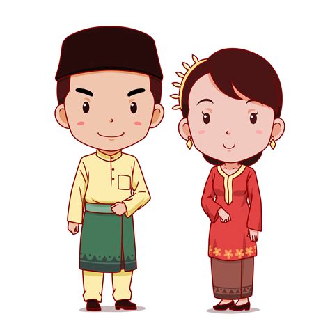 Couple Of Cartoon Characters In Malaysian Traditional Costume 4903120