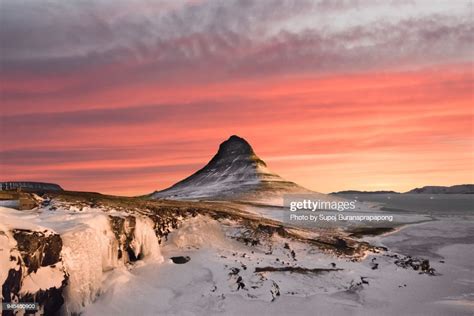 Scenics Sunrise Kirkjufell Mountain Landscape In Winter Famous Landmark