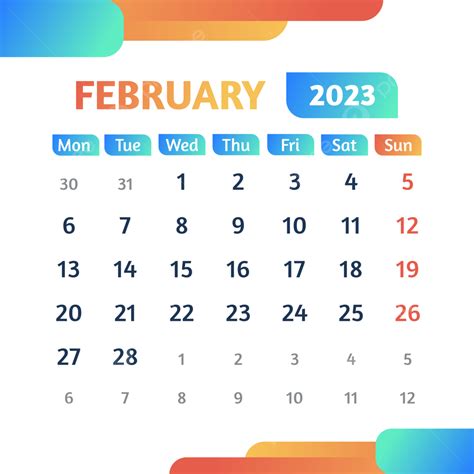 February 2023 Monthly Calendar February 2023 2023 Calendar Png And