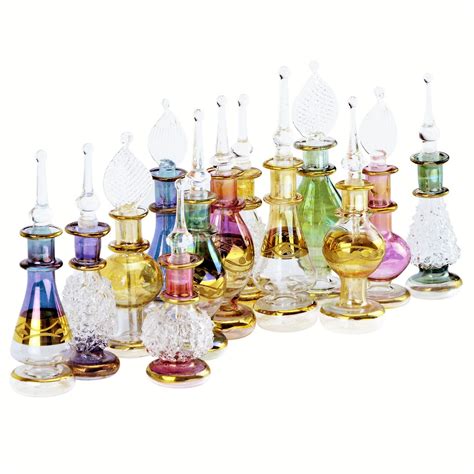Egyptian Perfume Bottles Wholesale Set Of 12 Size 2” 5 Cm Mouth Blown With Handmade Golden