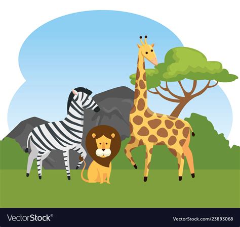 Zebra With Lion And Giraffe Wild Animals Vector Image