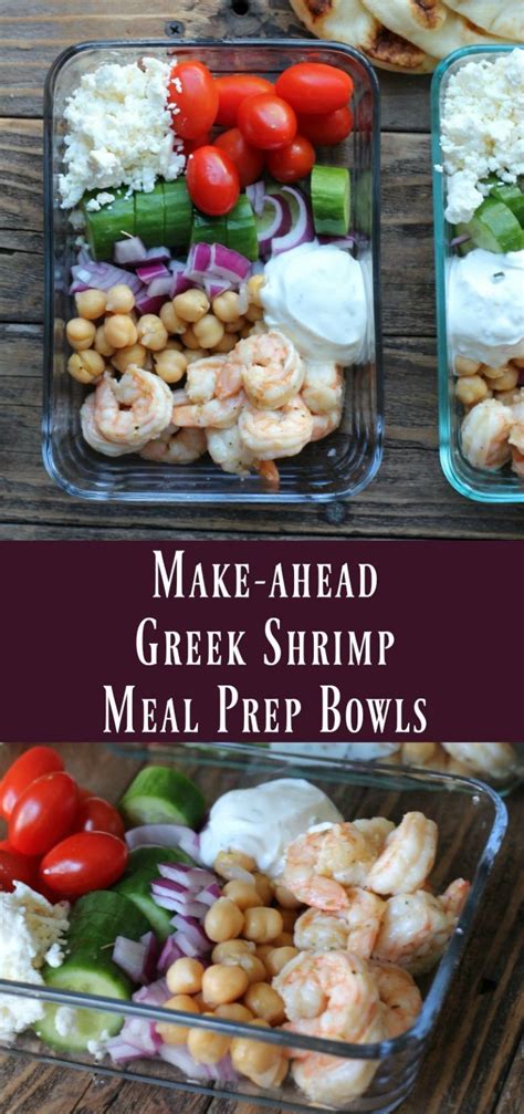 The shrimp… the veggies, everything was perfectly flavored. Make-ahead Greek Shrimp Meal Prep Bowls | Recipe | Meal prep bowls, Greek shrimp, Healthy meal prep
