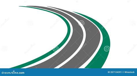 3d Rendering Of A Winding Paved Road Icon With Green Grassy Roadside