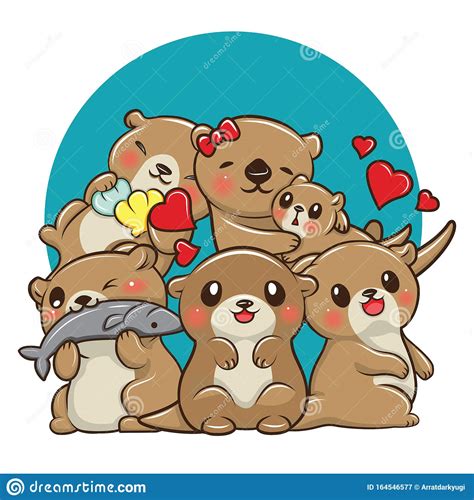 Set Cute Otter Cartoon Animal Cartoon Concept Stock Illustration