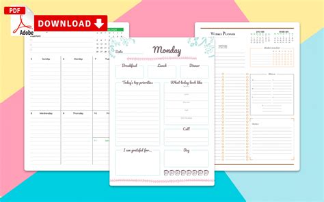 Colorful Weekly Calendar Printable Calendar Template 2020
