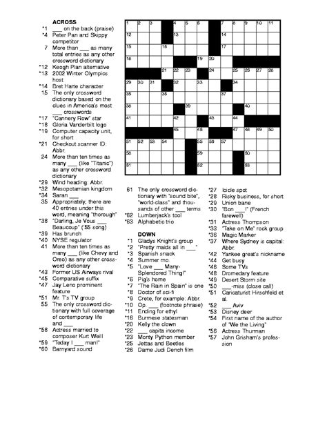 Printable student worksheet handout starter: Free Printable Crossword Puzzles Medium Difficulty