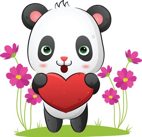 The Sweet Panda Is Hugging A Love Doll For Valentine In The Garden