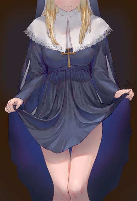 Safebooru 1girl Blonde Hair Blush Breasts Closed Mouth Commentary Cross Facing Viewer Habit