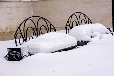 Two Snow Covered Benches Stock Image Image Of Benches 150736477