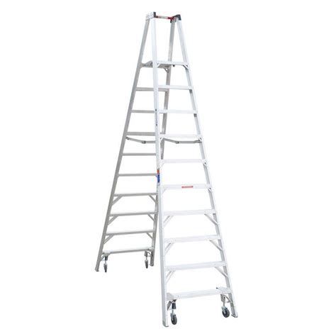 Werner 10 Ft Aluminum Platform Step Ladder With Casters 300 Lb Load
