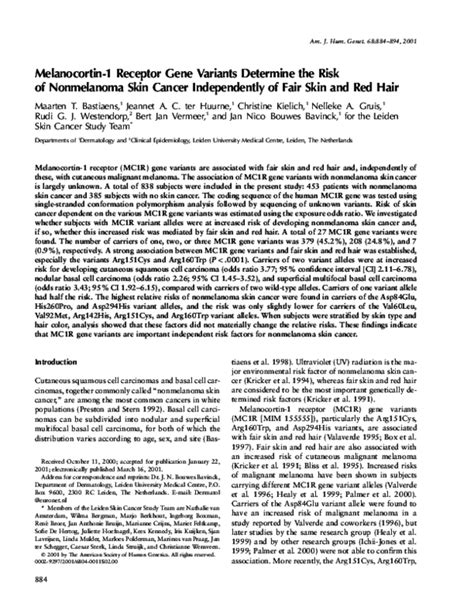 Pdf Melanocortin 1 Receptor Gene Variants Determine The Risk Of Nonmelanoma Skin Cancer