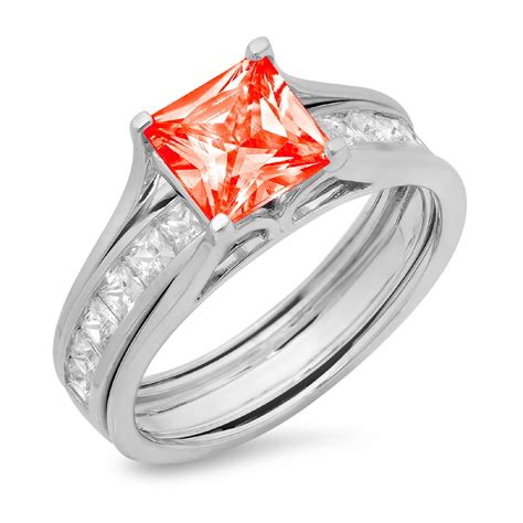 Clara Pucci 18K White Gold 2 28 Simulated Red Diamond Engraveable