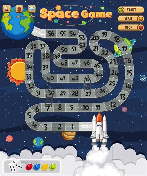 Board Game For Kids In Outer Space Style Template Stock Vector